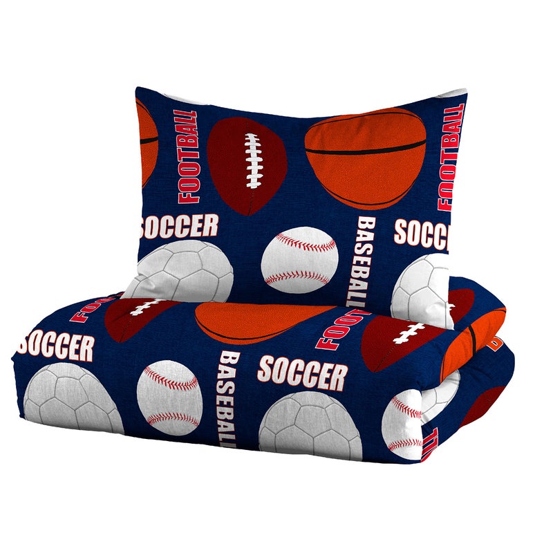 dream FACTORY Kids 7-Piece Complete Set Easy-Wash Super Soft Microfiber Comforter Bedding, Full, Navy All Sports - Image 4